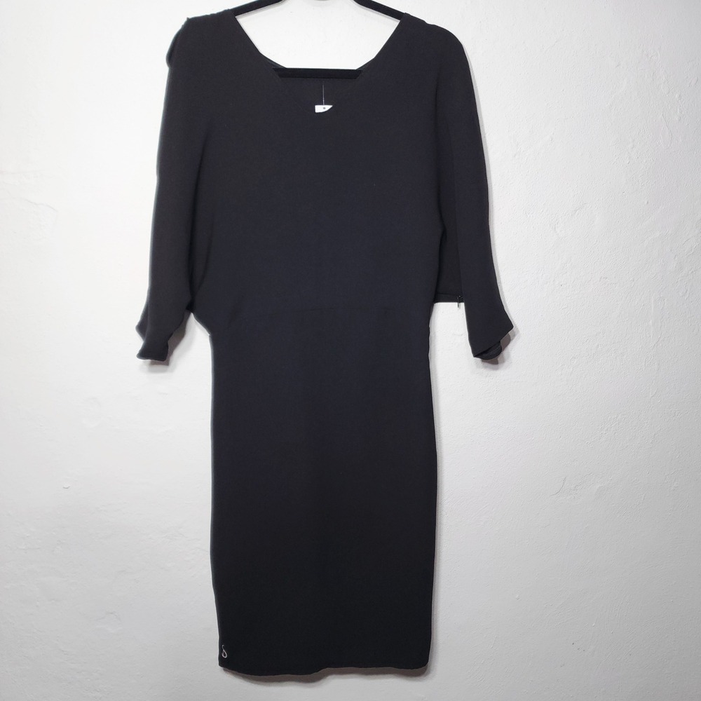 Spinali Design Dress 38 Black Tech Stretch Dolman Sleeve Modern Smart V-Neck NEW